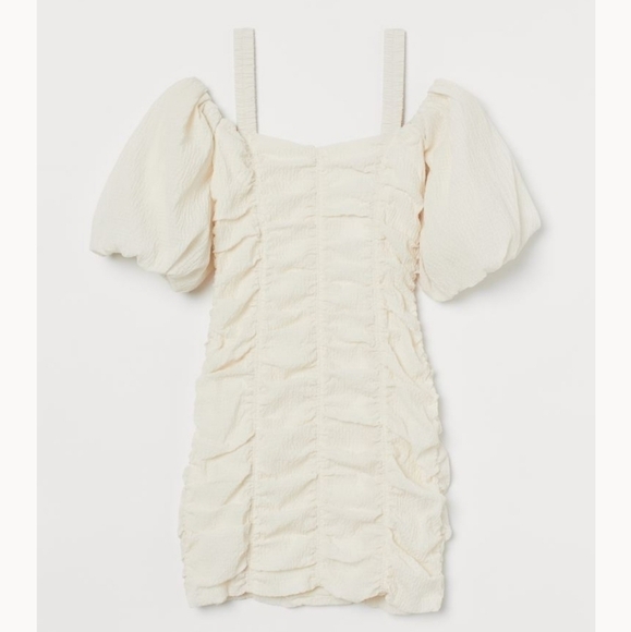 H&M Cream Puff Sleeve Ruched Mini Dress - Picture 1 of 8